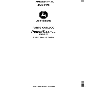 John Deere 4.5L, 4045HF150 Engines Parts Catalog Manual - PC8417 - Image 1