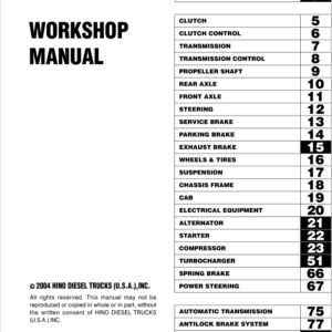 Hino Truck FD2J, FE2J, SG1J Year 2004 Repair Manual (FD, FE, SG)