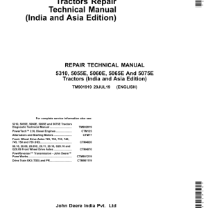 John Deere 5055E, 5060E, 5065E, 5075E Tractors Repair Manual (Asia, India)