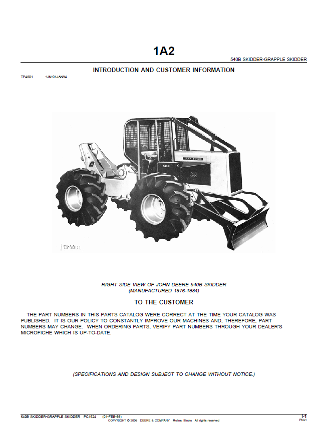 John Deere Skidder Parts Catalog Manual PC1524
