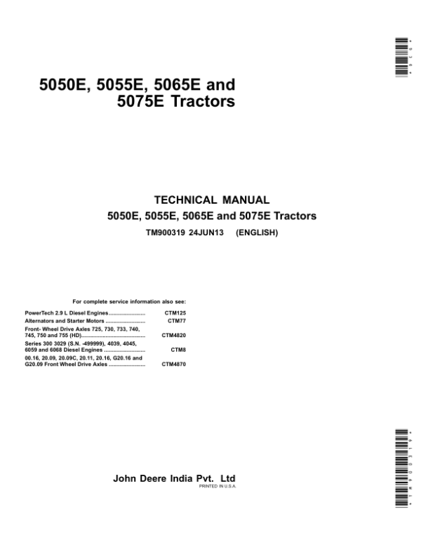 John Deere 5050E, 5055E, 5065E, 5075E Tractors Repair Manual (TM900319 - Europe)