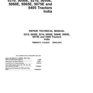 John Deere 5310, 5050E, 5210, 5055E, 5060E, 5065E, 5075E, 5405 Tractors Repair Manual (India)