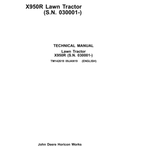 John Deere X950R Lawn Tractor Repair Manal (S.N 030001 - ) TM142619