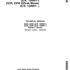 John Deere Z225, Z235, Z245, Z255 EZtrak Mower Repair Manual TM112919