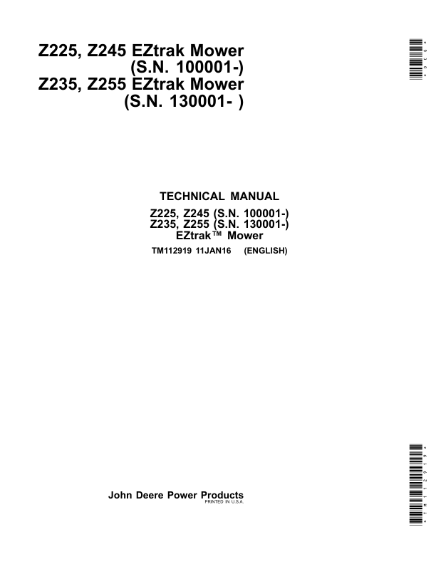 無理なくできるMTM導入マニュアル John Deere Z225, Z235, Z245, Z255 EZtrak Mower Repair Manual