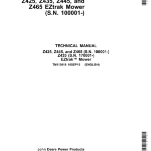 John Deere Z425, Z435, Z445, Z465 EZtrak Mower Repair Manual TM113019 (S.N. 100001-)