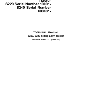 John Deere S240 Riding Lawn Tractor Service Repair Manual (TM134619 & TM171219) - Image 2