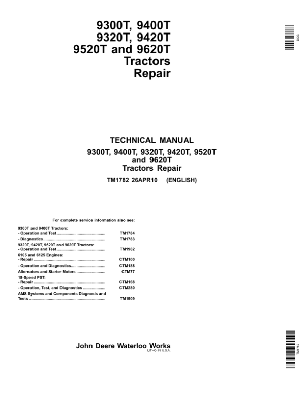 John Deere 9300T, 9400T Tractors Technical Repair Manual