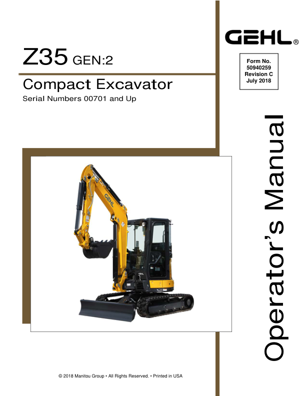 Gehl Z35 Gen 2, Mustang 350Z Nxt 2 Compact Excavator Repair