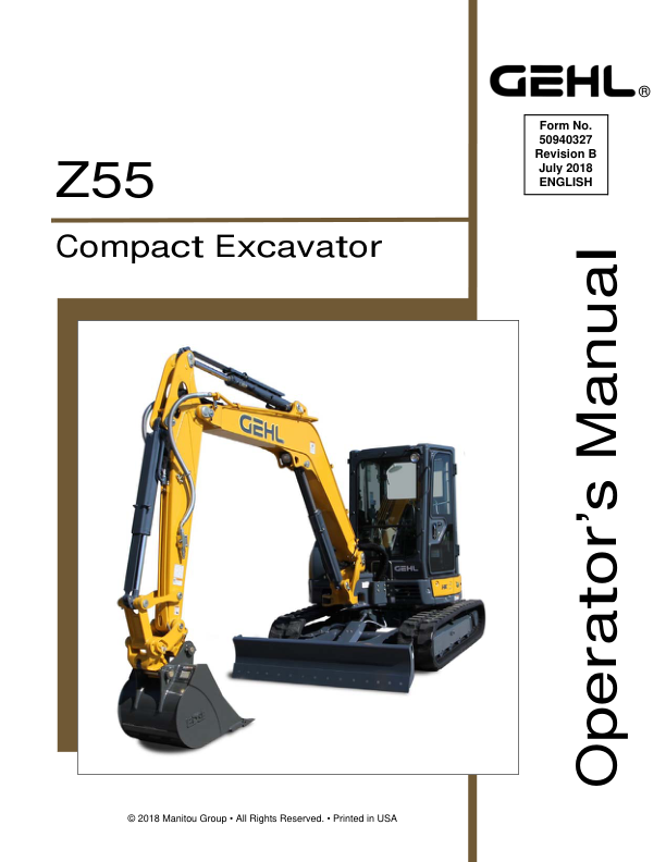 Gehl Z55, Mustang 550Z Compact Excavator Repair Service Manual