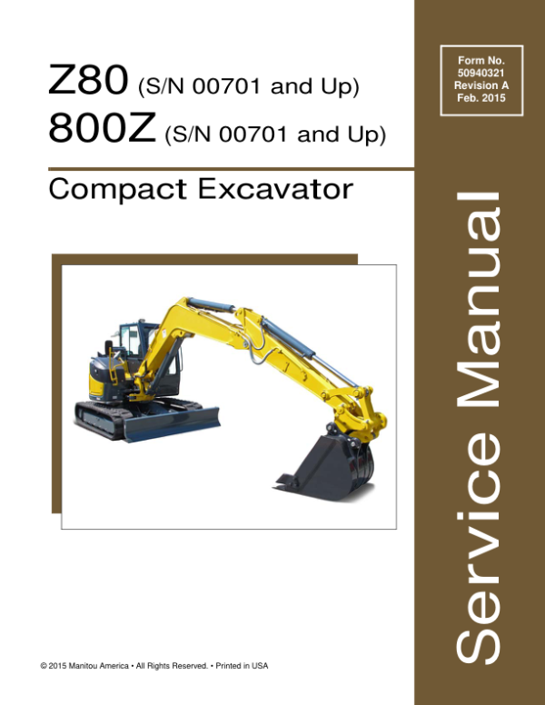 Gehl Z80, Mustang 800Z Compact Excavator Repair Service Manual