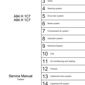 Valtra A84 H 1C7, A94 H 1C7 Tractors Service Repair Manual