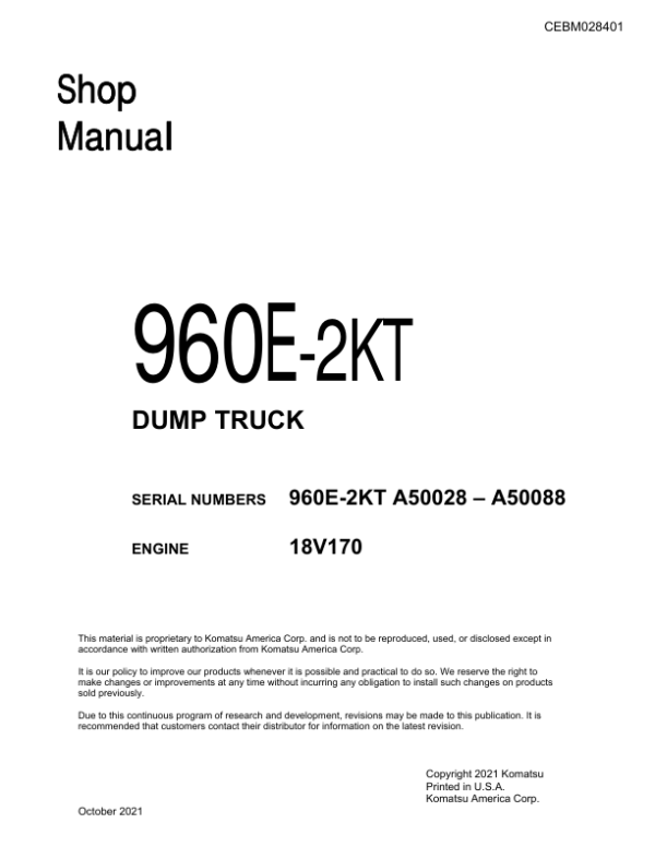 Komatsu 960E-2K Dump Truck Service Repair Manual