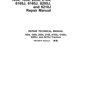 John Deere 1654, 1854, 2054, 2104 Tractors Service Repair Manual (Asia)