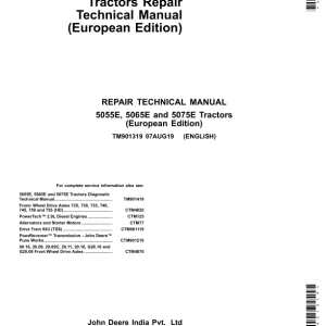 John Deere 5055E, 5065E, 5075E Tractors Repair Manual (Europe - TM901319 & TM901419)