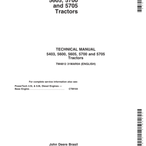 John Deere 5403, 5600, 5603, 5605, 5700, 5705 Tractors Repair Manual (South America)