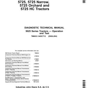 John Deere 5425, 5425 Narrow, 5425 Orchard, 5425 HC, 5625, 5625 HC Tractors Repair Manual - Image 4