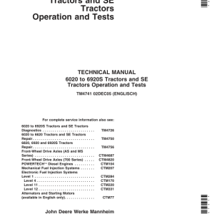 John Deere 6020, 6120, 6220, 6320, 6420, 6420S, 6520, 6620 Tractors Repair Manual - Image 7