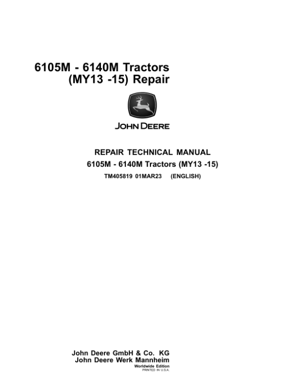 John Deere 6105M, 6115M, 6125M, 6130M, 6140M Tractors Repair Manual