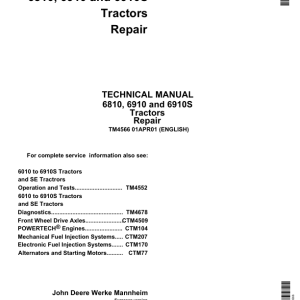 John Deere 6810, 6910, 6910S Tractors Service Repair Manual (TM4566)