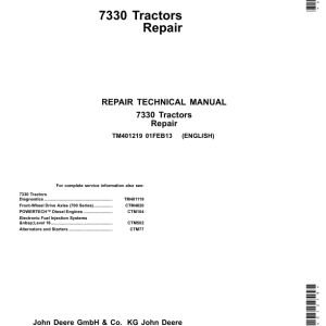 John Deere 7330 Tractor Service Repair Manual (TM401119 & TM401219)