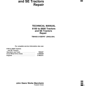 John Deere SE 6200, SE 6300, SE 6400 Tractors Service Repair Manual (TM4487 & TM4493)