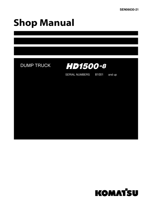 Komatsu HD1500-8 Dump Truck Service Repair Manual