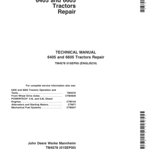 John Deere 6405, 6605 Tractors Service Repair Manual