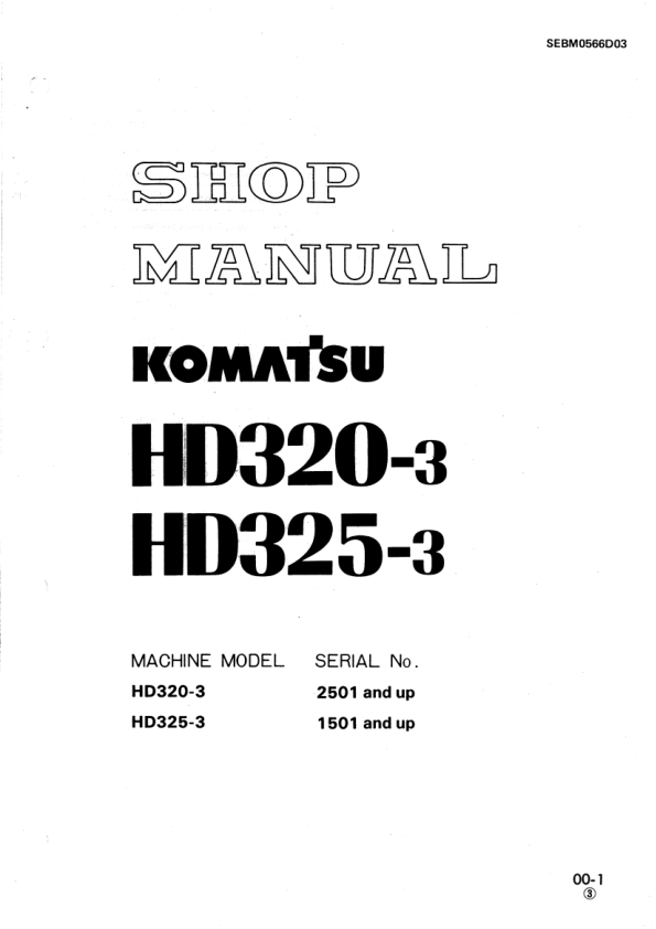 Komatsu HD320-3, HD325-3 Dump Truck Service Repair Manual