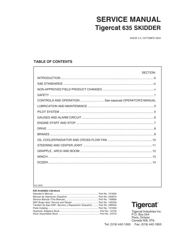 Tigercat 635 Skidder Repair Service Manual (6350101 – 6350499)