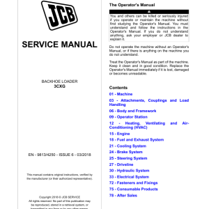 JCB 3CXG Backhoe Loader Service Repair Manual