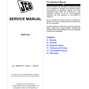 JCB SD55 Steer Drive Axles Service Repair Manual