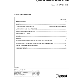 Tigercat 1018 Forwarder Repair Service Manual (10180101 - 10180499)