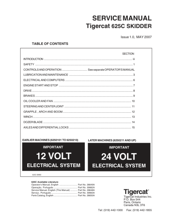 Tigercat 625C Skidder Repair Service Manual (6250101 - 6250300)