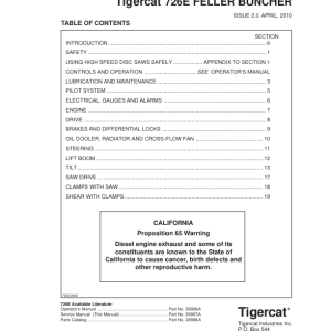 Tigercat 726E Feller Buncher Repair Service Manual (SN 7262501 - 7265000)