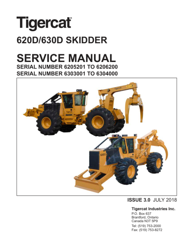 Tigercat 620D, 630D Skidder Repair Service Manual