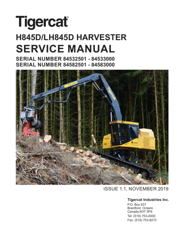 Tigercat H845D, LH845D Harvester Repair Service Manual (84532501 - 84583000)