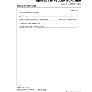 Tigercat 726 Feller Buncher Repair Service Manual (SN 7260101 - 7260999) - Image 5