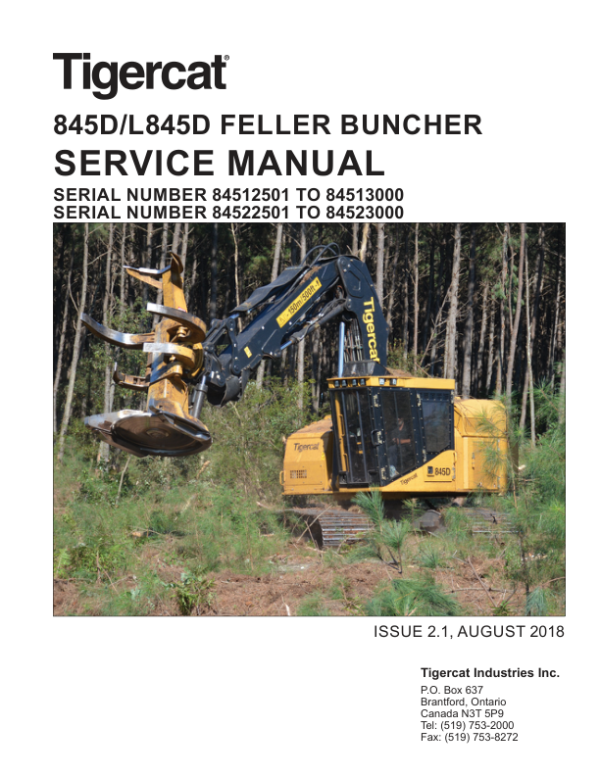 Tigercat 845D, 845T, L845D Feller Buncher Repair Service Manual