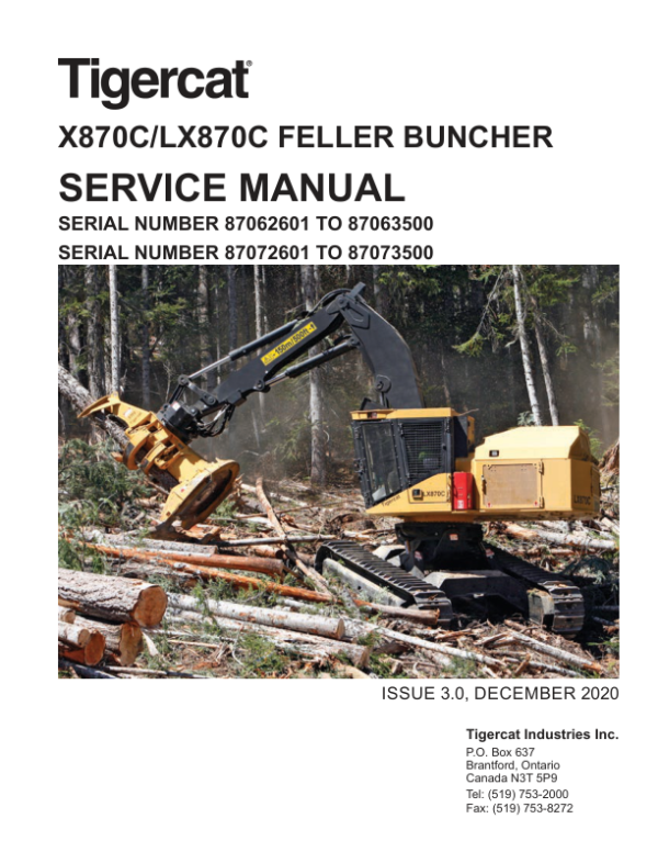 Tigercat X870C, LX870C Feller Buncher Repair Service Manual