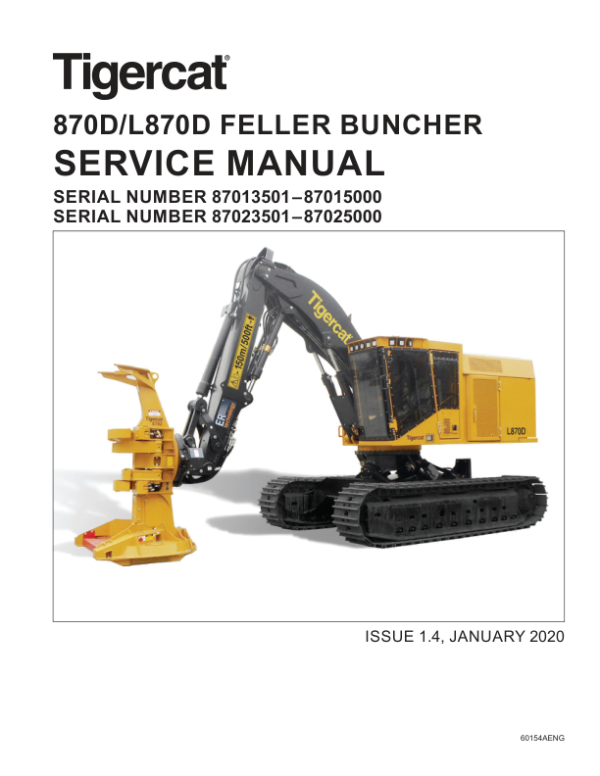 Tigercat 870D, L870D Feller Buncher Repair Service Manual