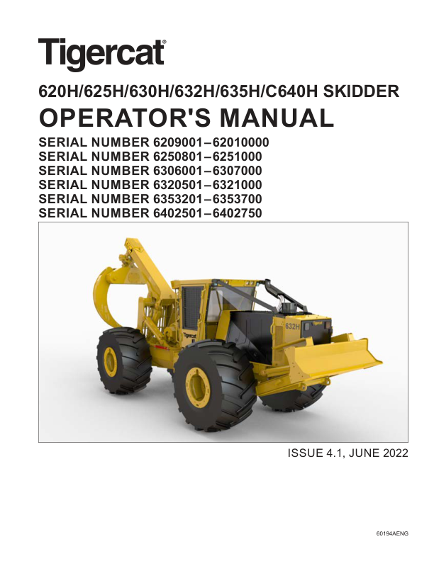 Tigercat 620H, 625H, 630H, 632H, 635H, C640H Skidder Repair Service Manual
