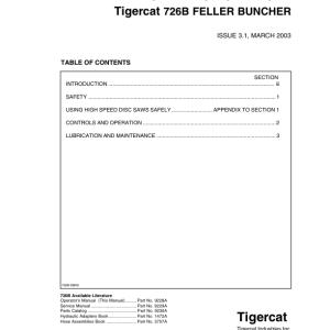 Tigercat 726B Feller Buncher Repair Service Manual (SN 7261001 - 7261999) - Image 4