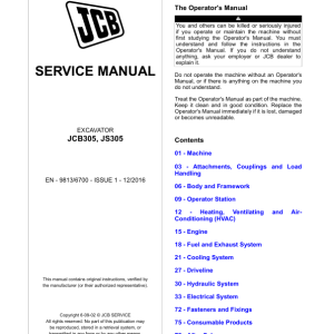 JCB JCB305, JS305 Excavator Service Repair Manual