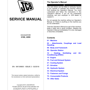 JCB 210X, 220X Excavator Service Repair Manual