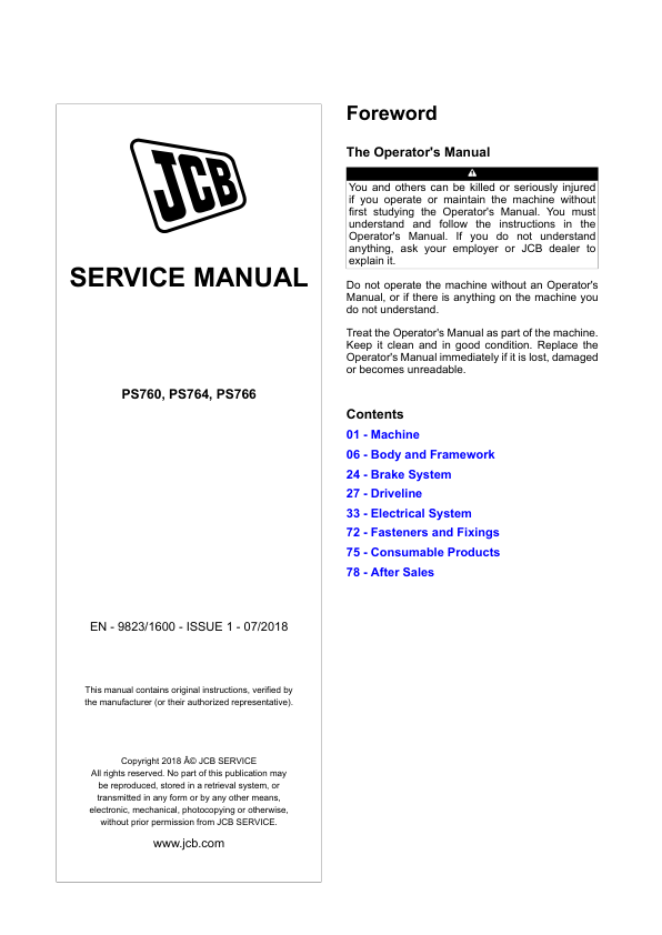 JCB PS760, PS764, PS766 Powershift Transmission Repair Manual