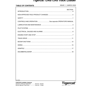 Tigercat T240, T245 Loader Repair Service Manual