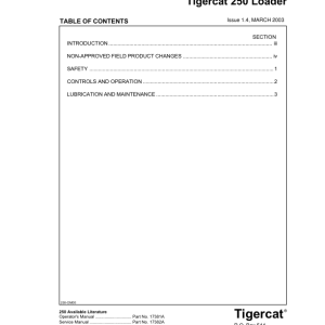 Tigercat 250 Loader Repair Service Manual (2500101 - 2500499) - Image 5