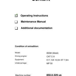 Sennebogen 850.0.329 Operators, Maintenance and Parts Manual