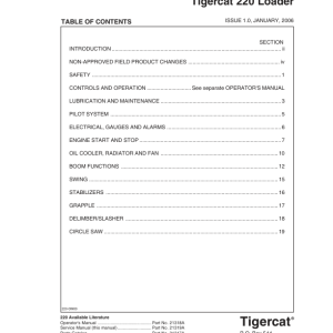 Tigercat 220 Loader Repair Service Manual (2200111 - 2200500)